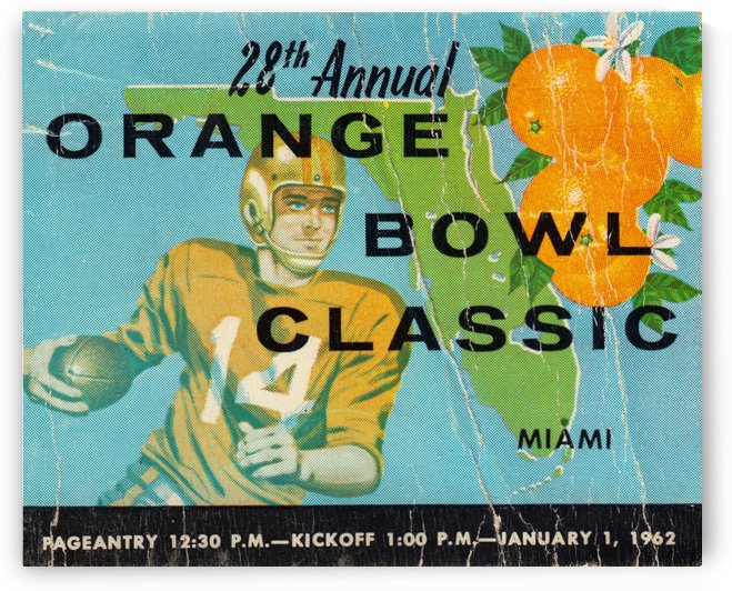 Football Ticket Stub Art 1962 Miami Florida Orange Bowl Tickets by Row One Brand