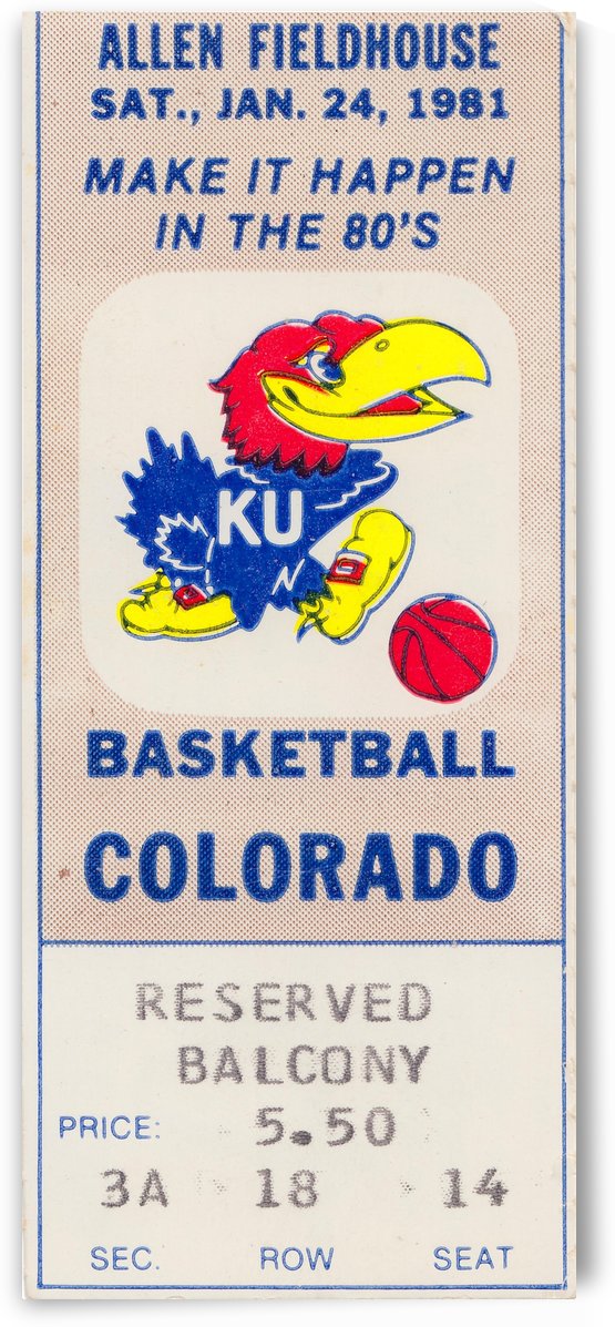 1981 Kansas Jayhawks vs. Colorado Buffaloes Basketball Ticket Art by Row One Brand