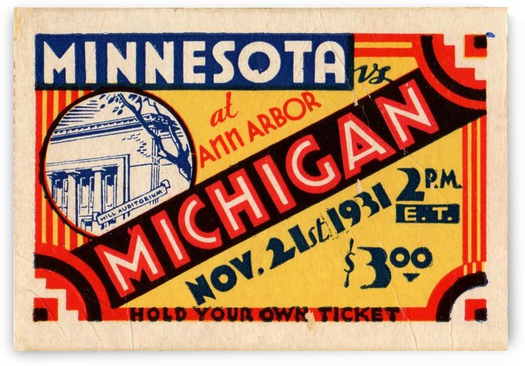 Michigan Football Ticket Stub Art 1931 by Row One Brand