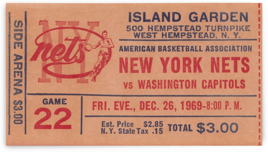 New York Nets Ticket Stub Basketball Art_Vintage Sports Wall Art by Row One Brand