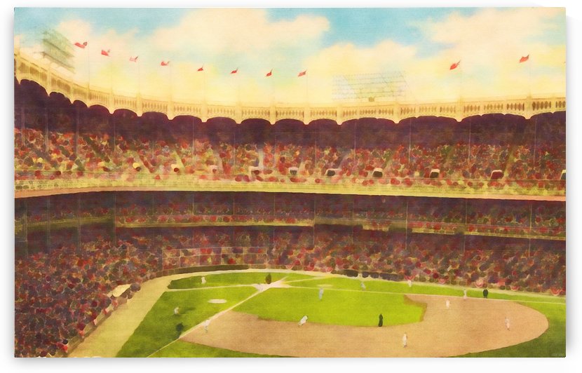 Vintage Baseball Stadium Watercolor Style Art by Row One Brand