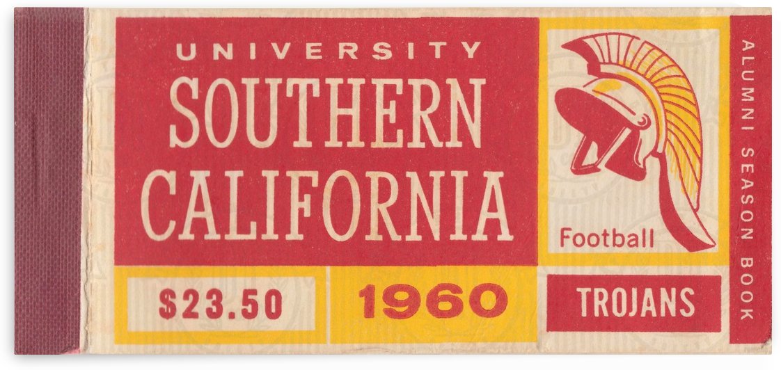 1960 USC Trojans Season Ticket University of Southern California Art by Row One Brand