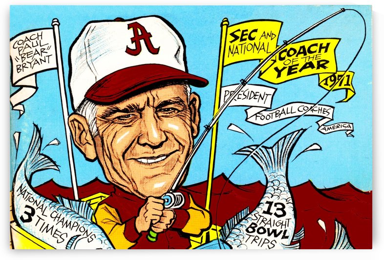 1972 Bear Bryant Alabama Football Art by Row One Brand