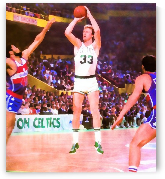 1982 Boston Celtics Larry Bird Jump Shot Basketball Art Print by Row One Brand