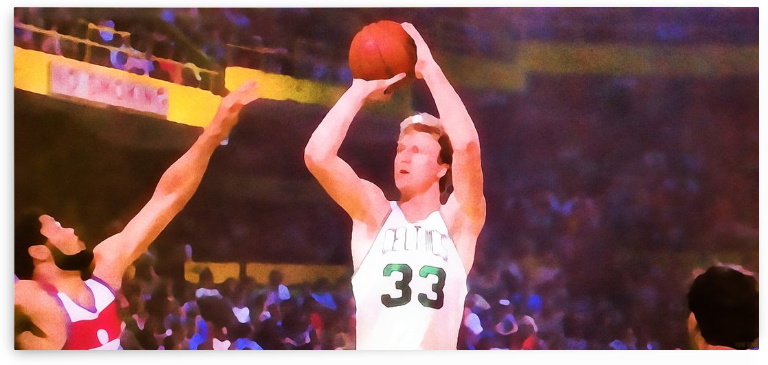 Boston Celtics Larry Bird Jump Shot Boston Garden Basketball Art Print by Row One Brand