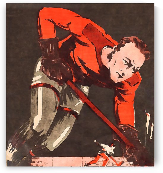 Vintage Hockey Watercolor Art Print by Row One Brand