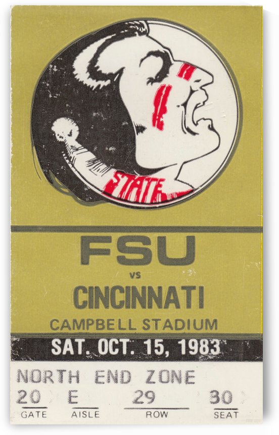 1983 College Football Art_Florida State vs. Cincinnati_Campbell Stadium_Row One Ticket Stub Art (1) by Row One Brand