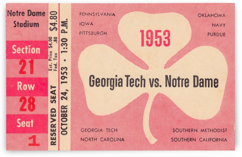 1953 Georgia Tech Yellow Jackets at Notre Dame Fighting Irish by Row One Brand