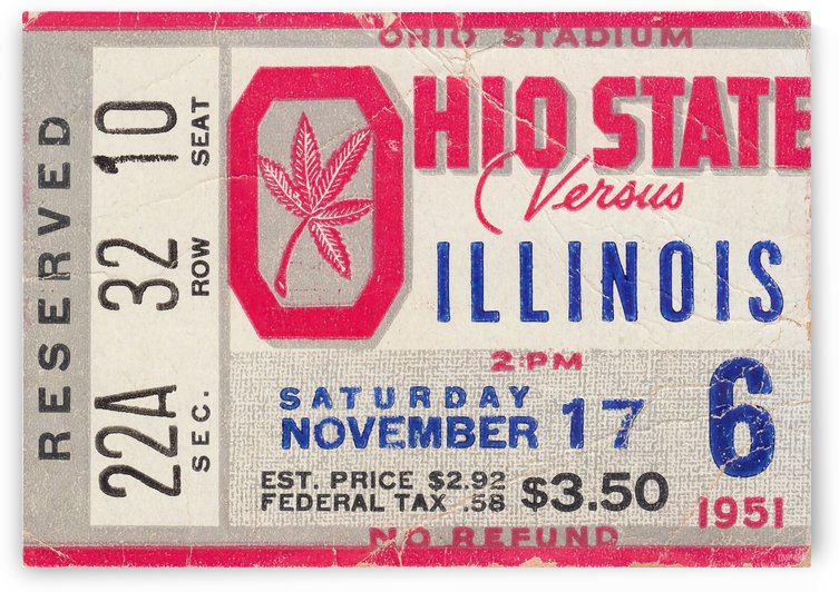 1951 Illinois at Ohio State Football Ticket Art by Row One Brand