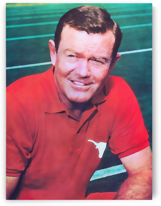 Darrell Royal Digital Watercolor Painting Head Coach University Texas Longhorns Football Art by Row One Brand