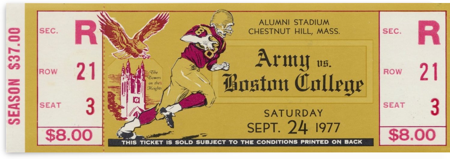 1977 Army vs. Boston College Full Ticket by Row One Brand