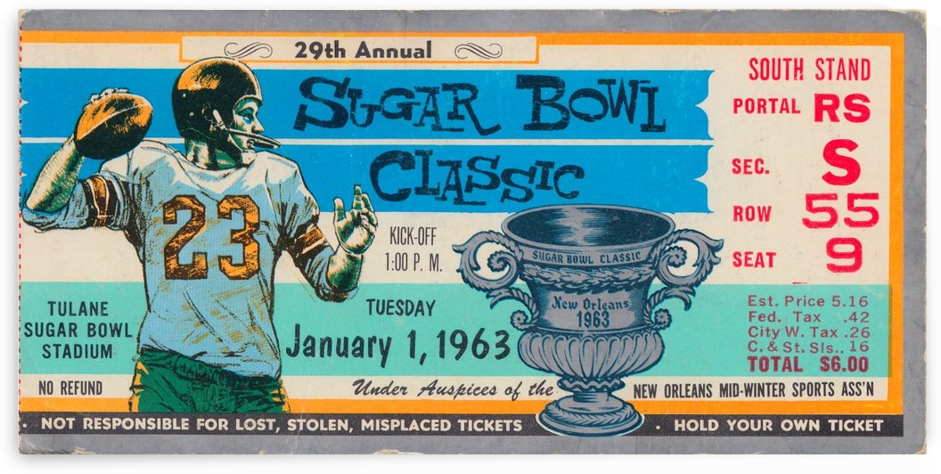 1963 Sugar Bowl Football Ticket Stub_Ticket Stub Collection by Row One Brand