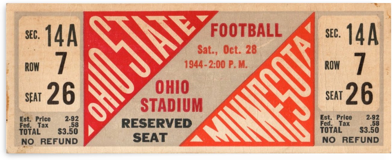 1944 Ohio State vs. Minnesota Football Ticket Art by Row One Brand