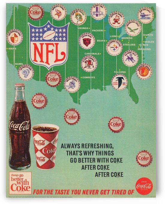 1967 Coke NFL Bottle Cap Ad  by Row One Brand