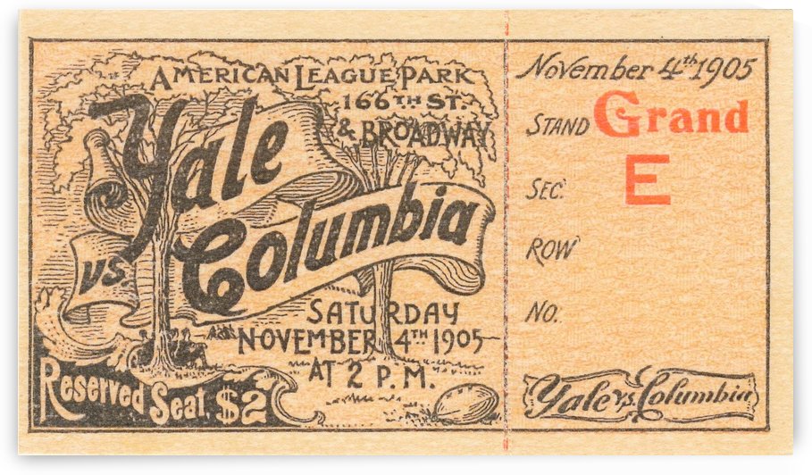 1905 Yale vs. Columbia Football Ticket Art by Row One Brand