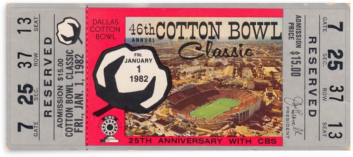 1982_College_Football_Cotton Bowl Classic_Dallas Texas Art Texas Longhorns Ticket by Row One Brand