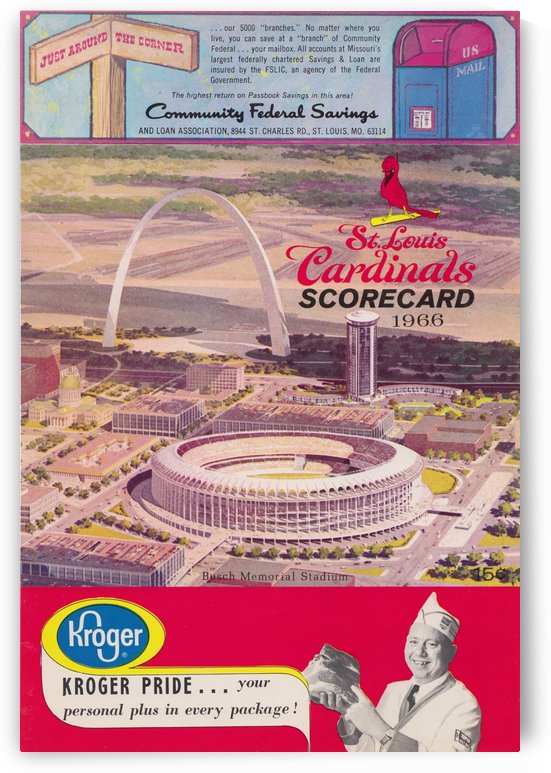 1966 St. Louis Cardinals Opening Game New Busch Stadium Scorecard  by Row One Brand