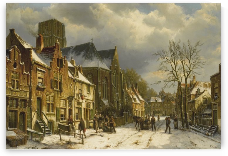 Winter streetscene by Willem Koekkoek