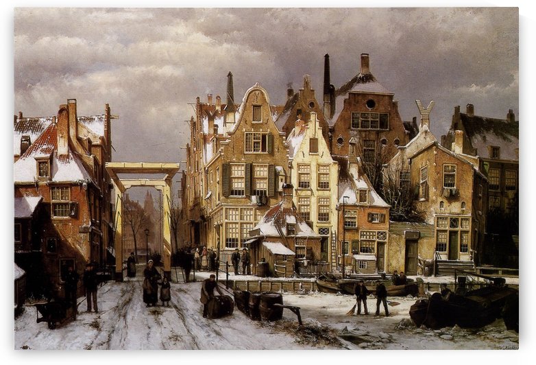 Winter city view by Willem Koekkoek