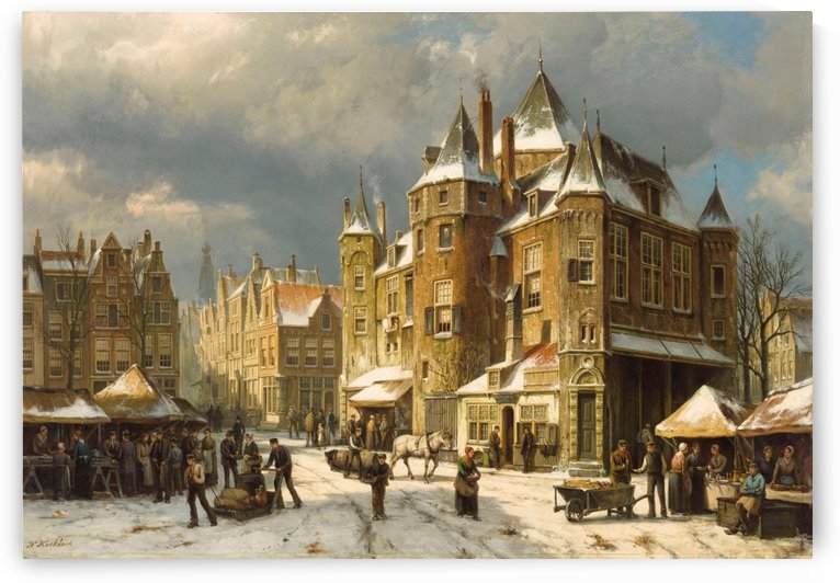 The Nieuwmarkt in Amsterdam in Winter by Willem Koekkoek