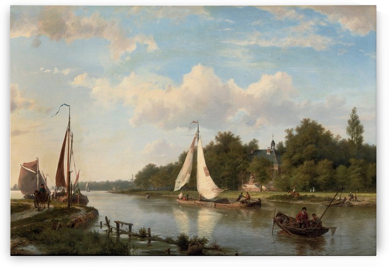 Along the river on a sunny afternoon by Willem Koekkoek
