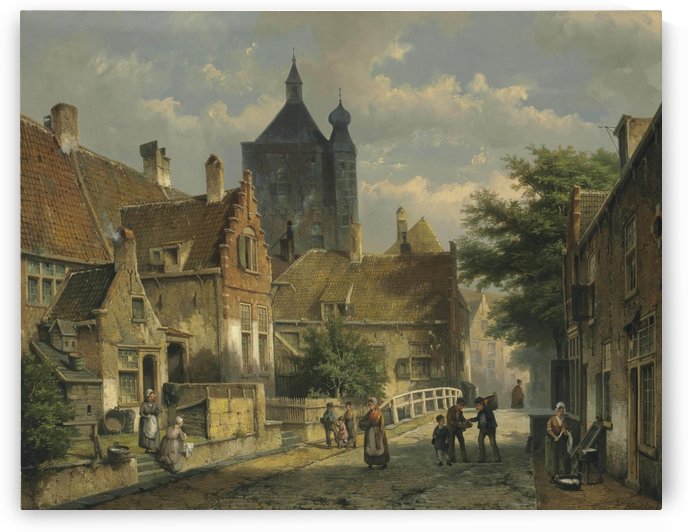 Villagers on a Sunlit Dutch Street by Willem Koekkoek