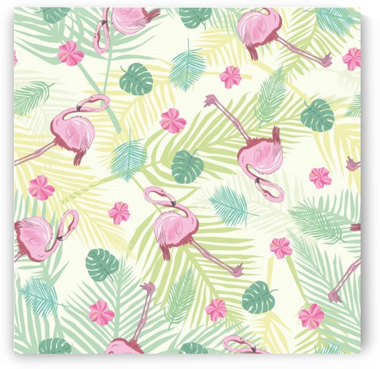 beautiful seamless vector tropical pattern background with flamingo hibiscus by Shamudy
