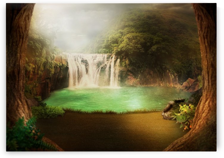 background image waterfall jungle by Shamudy