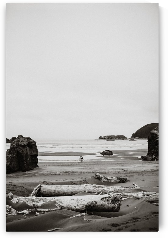Cyclist on the beach B&W by StephanieAllard
