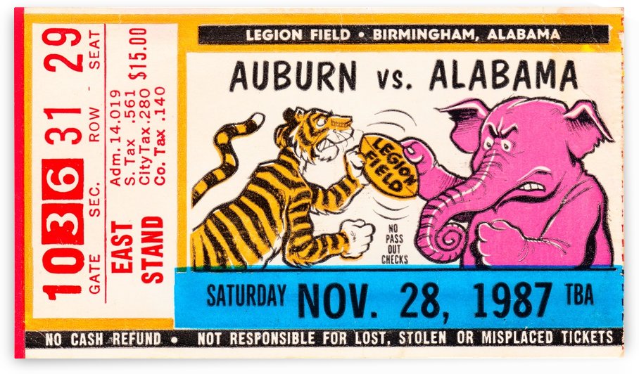 1987 Alabama  vs. Auburn Football Ticket Wall Art  by Row One Brand