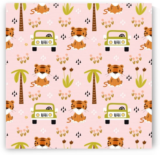 cute tiger car safari seamless pattern by Shamudy