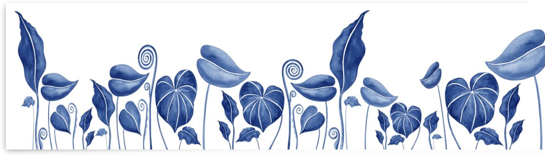 Blue Exotic Botanical Leaves Watercolor  by Irina Sztukowski