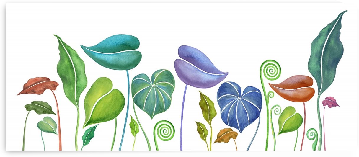 Exotic Colorful Botanical Leaves In Watercolor  by Irina Sztukowski