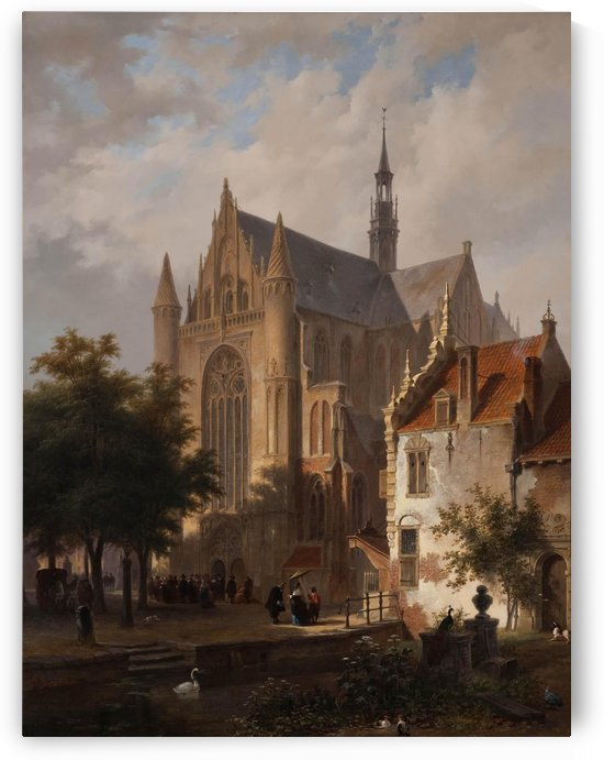 Leaving Church in Leyden, Bart and Huib van Hove by Bartholomeus Johannes van Hove