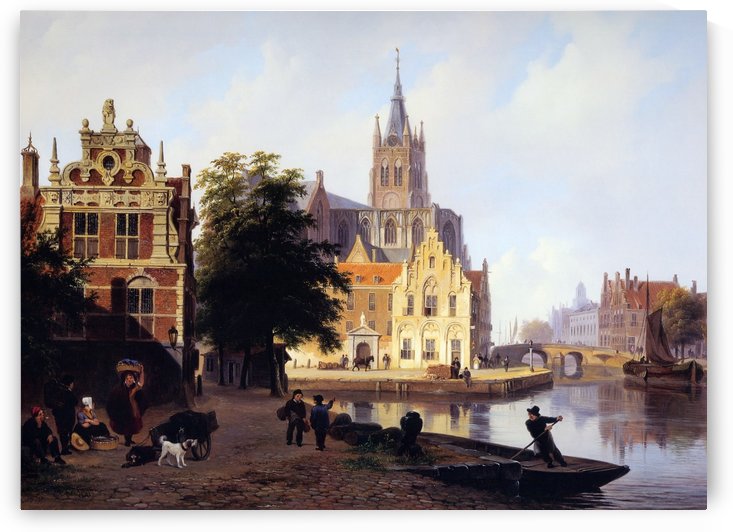 City view with canal Sun by Bartholomeus Johannes van Hove