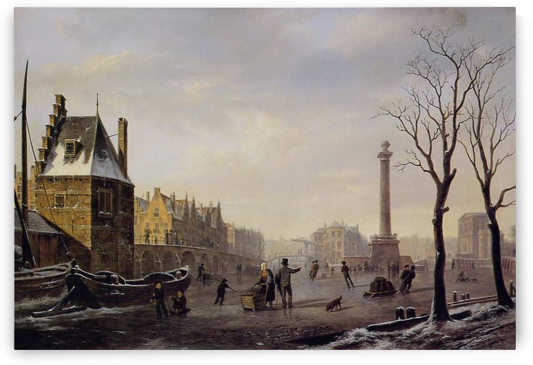 Pompenburg met Hofpoort in de winter by Bartholomeus Johannes van Hove
