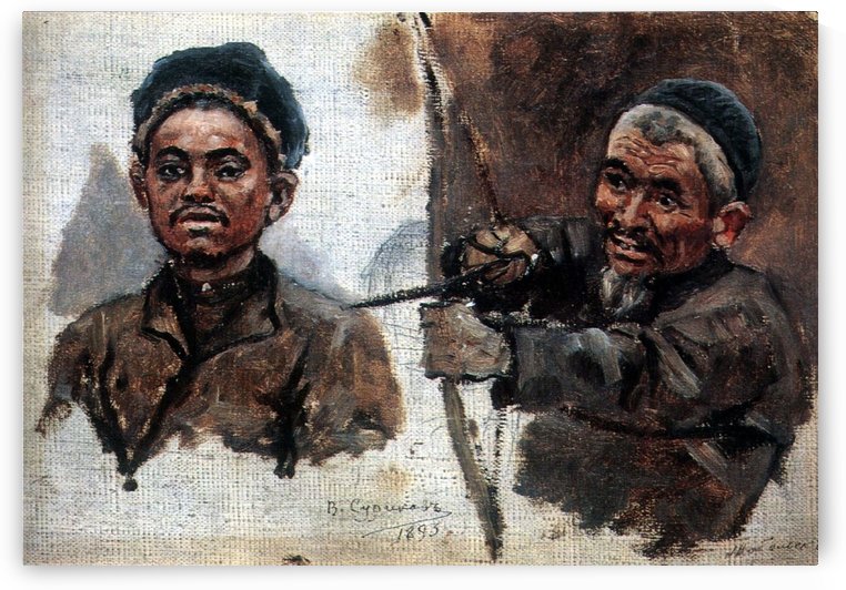 Tatar's heads (old and young) by Vasily Surikov