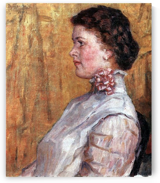 Portrait of woman with yellow background by Vasily Surikov