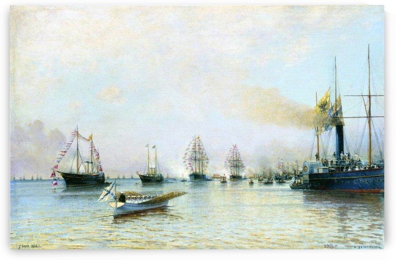 Parade of ships of the Baltic fleet on the occasion of the arrival of the German fleet in 1888 by Alexey Bogolyubov