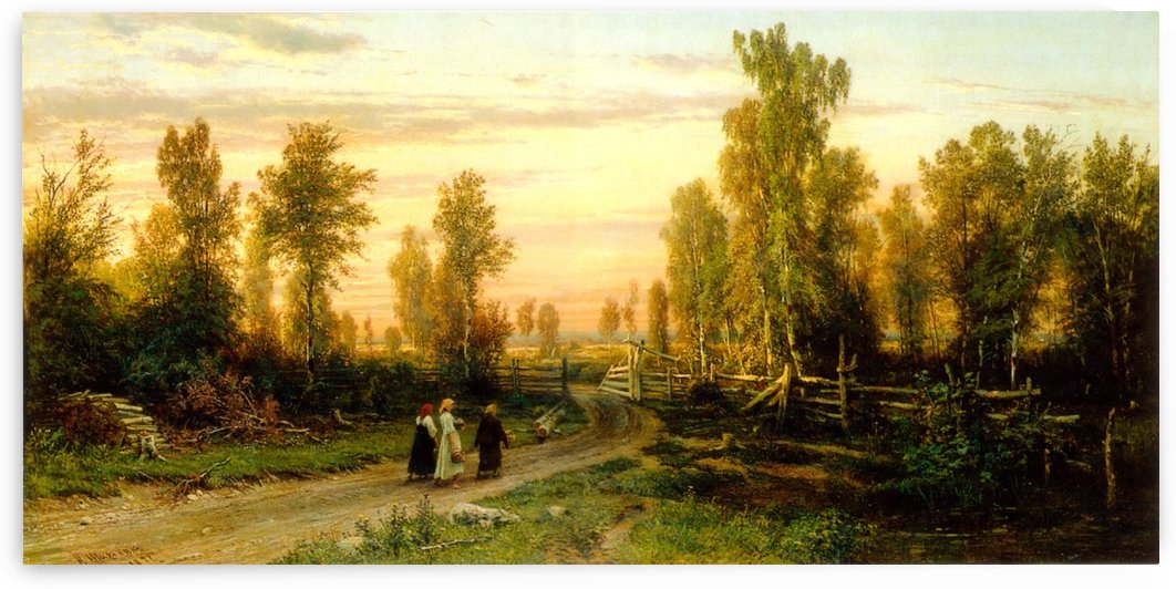 Three ladies crossing road by Ivan Shishkin