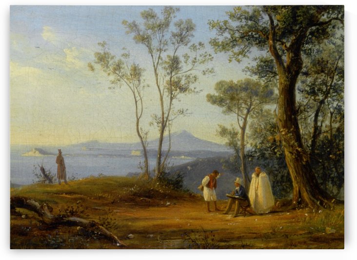A Painter At Work in an Italianate Coastal Landscape by Antonie Sminck Pitloo