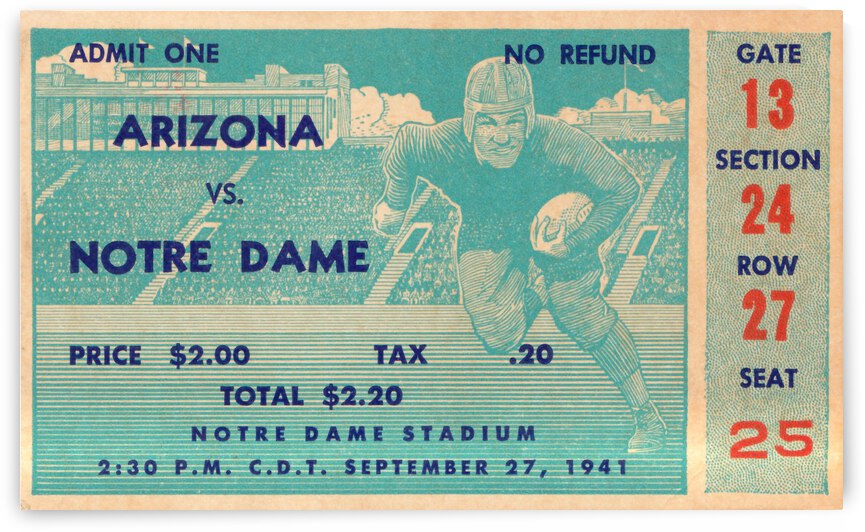 1941 Arizona Wildcats vs. Notre Dame Irish by Row One Brand