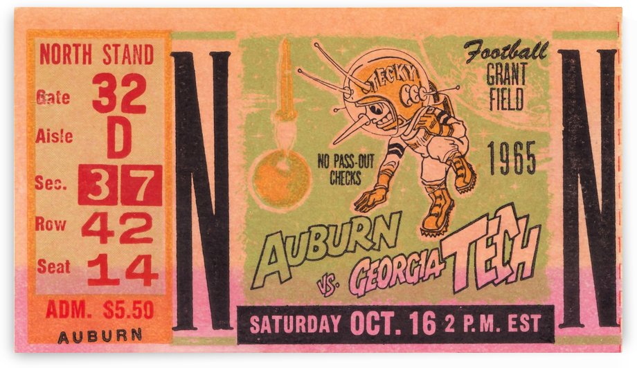 Georgia Tech Football Ticket Stubs 1965 College Football by Row One Brand