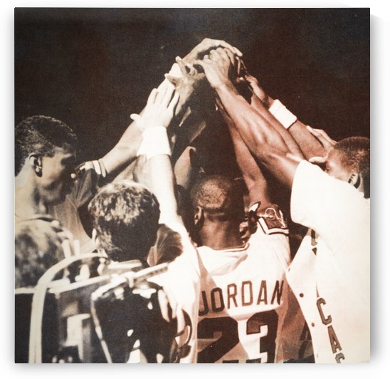 chicago bulls team photo michael jordan huddle by Row One Brand