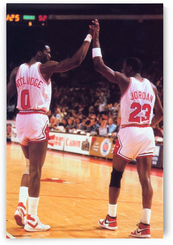 1985 Chicago Bulls Michael Jordan High 5 Wall Art by Row One Brand