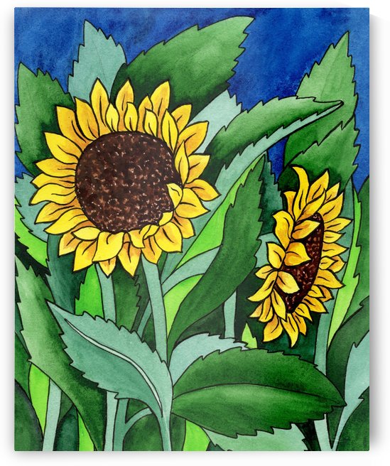 Garden Of Sunflowers Watercolor Painting Batik Style  by Irina Sztukowski
