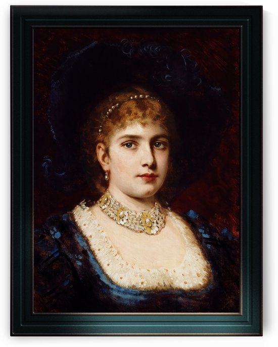 Bildnis einer Dame in blauem Kleid mit Hut by Anton Ebert Old Masters Classical Fine Art Reproduction by xzendor7