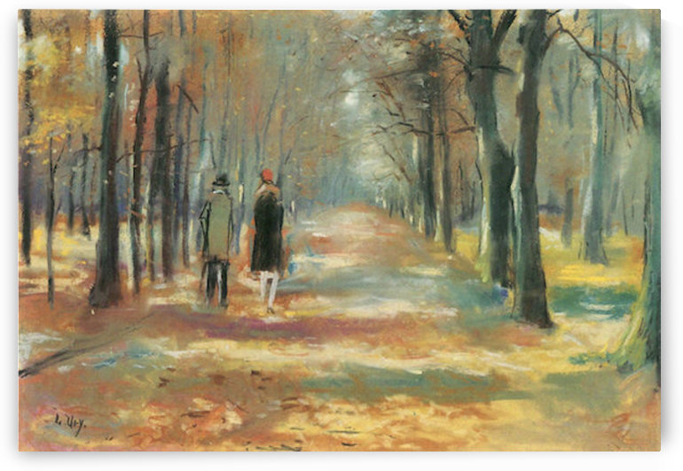 Couple walking in the woods by Lesser Ury