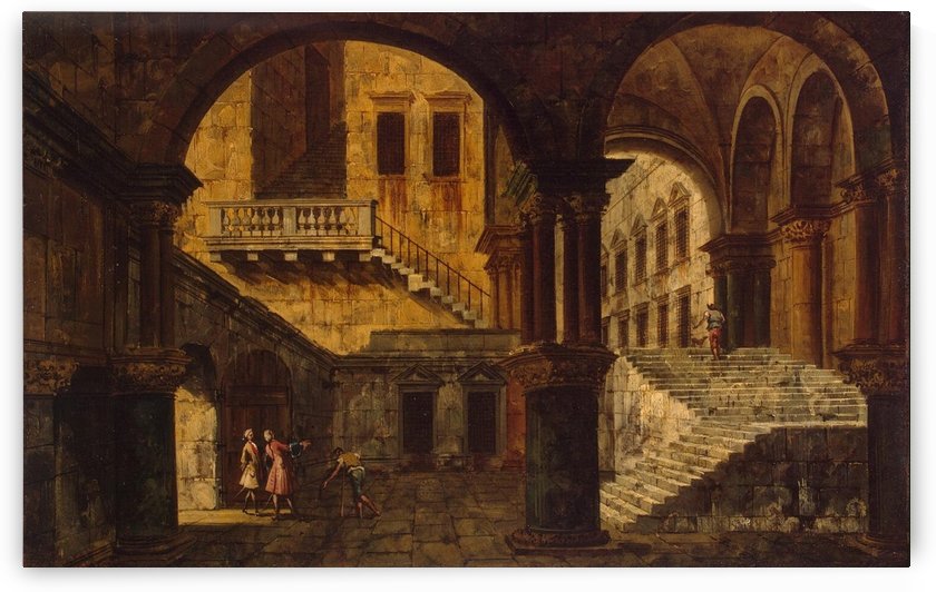 Courtyard with staircase by Michele Marieschi