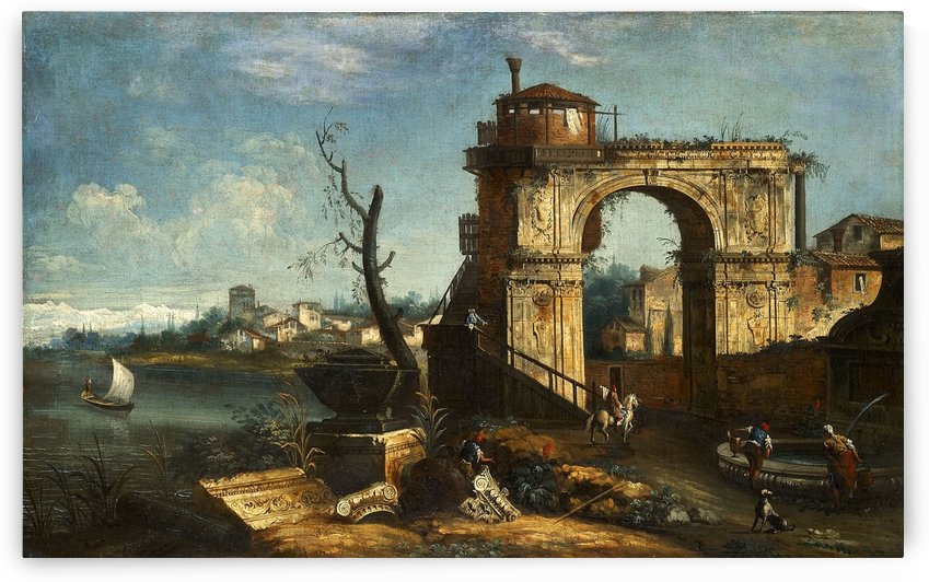 Capriccio View with triumphal Arch and Fountain by Michele Marieschi
